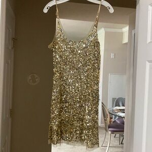 Gold sequence cocktail dress